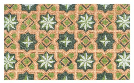 Embossed Coir Doormat 45x75cm Non-Slip Backing for Indoor Outdoor Use Heavy Duty All Weather Front Door Welcome Mat with Stylish Designs Durable Natural Coir [Green Pattern]