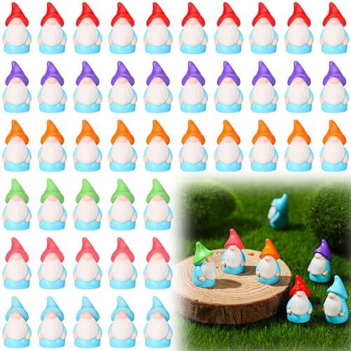 Lot de 60 mini nains de fée en résine pour paysage, extérieur, terrasse, cour, pelouse, pots de fleurs d'intérieur (mini nain en résine)