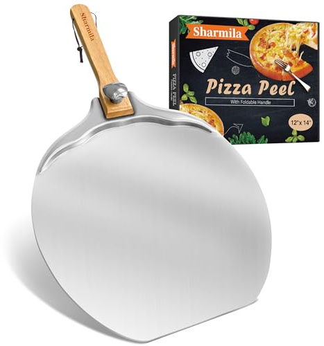 Pizza Peel 12 inch Aluminum Pizza Spatula,Upgraded Apple Shaped Pizza Paddle with Foldable Handle for Easy Storage,Sharmila Professional Pizza Spatula Paddle for Home Pizza Making