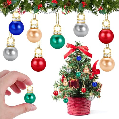 100 Stück Mini Weihnachtskugeln Set, Kugeln Weihnachten Glitzer, Baumkugeln Bunt Mit Faden Goldene, Perlen Weihnachten, Kleine Weihnachtskugeln für Weihnachtsbaum 1.6cm Ø (Bunt-100 Pcs)