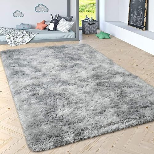 Shaggy Hochflor Teppich Fellteppich 120 x 300 cm Waschbar Bis 30 Grad, Super Soft, Anti-Rutsch, Flauschig Weich Flauschiger Vorleger Modern Teppich Wohnzimmer für Wohnzimmer, Schlafzimmer, Hellgrau