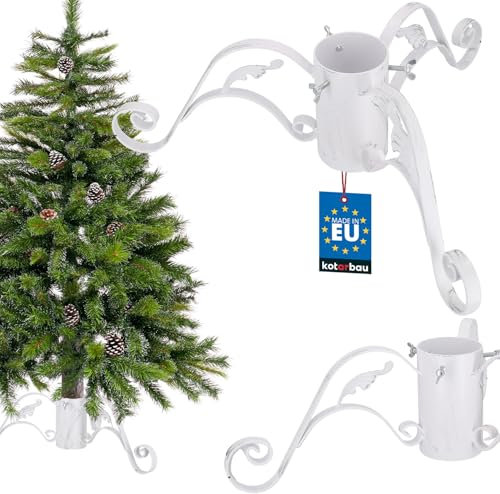 KOTARBAU® Weihnachtsbaumständer mit Wassertank aus Stahl Weiß Baumständer Weihnachten Christbaumständer dekorativ mit Blatt Tannenbaumständer Christmas Tree Stand Weihnachtsbaum Ständer