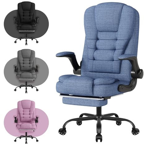 Silla para videojuegos, silla de oficina transpirable de tela, silla de PC, silla de trabajo ergonómica con reposabrazos plegable, giratorio 360°, silla de escritorio con reposapiés, color azul