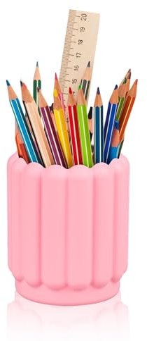 WJUAN Silikon Stiftehalter, Runde Stifteköcher für Schreibtisch – Pink, Geometrischer Design, Ideal für Schreibwaren und Kosmetikaufbewahrung