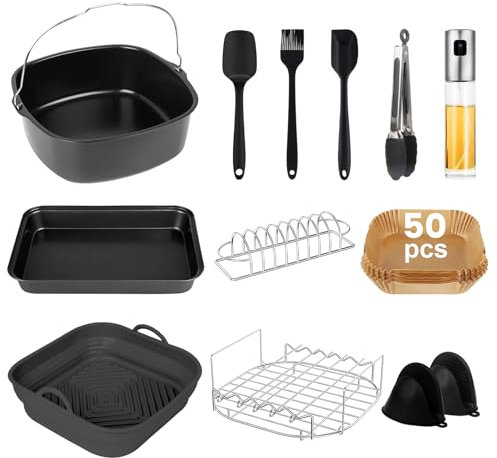 Orifesio Heißluftfritteuse Zubehör, 12-Teiliges Airfryer Zubehör Set für Airfryer XL XXL COSORI Philips Ninja Cecotec 5,5L 6L 6,2L 6,5L, BPA-Frei Quadrat Heissluftfritteuse Einsatz