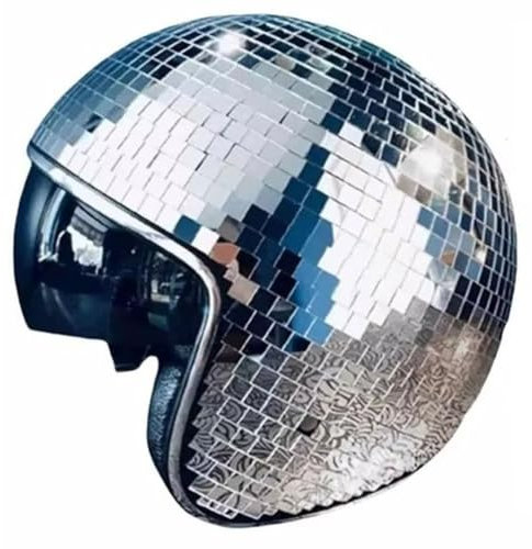 Nsssunnre Disco Ball Helmet Glitter Mirrors Glass Punk Costume Hat with Retractable Visor Disco Ball Hat for Bar DJ Club Supplies