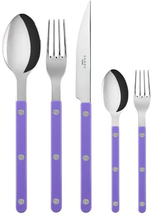 SABRE PARIS - Tafelbesteck, 5-teilig - Bistrot - Messer, Gabel, Esslöffel, Teelöffel & Kuchengabel - Edelstahl & Nylon - Spülmaschinenfest - Lila