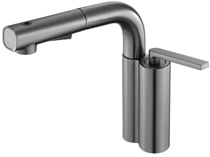 Mitigeur de Lavabo avec Douchette Mitigeur Salle de Bain Fontaine Type Relevable Rotation 360° Robinet Lavabo Fontaine 3 Modes,gris