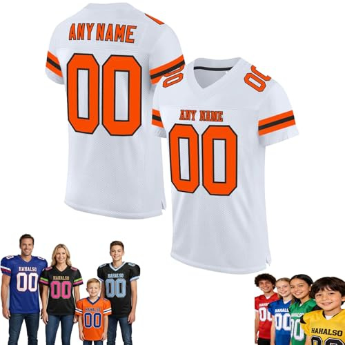 Football Trikot, Personalisiert American Football Spieltrikots mit Name Nummer Personalisierte Trikot T-Shirt für Training/Spiel/Individuelles Geschenk Kinder Erwachsene Junge Mädchen Herren Damen