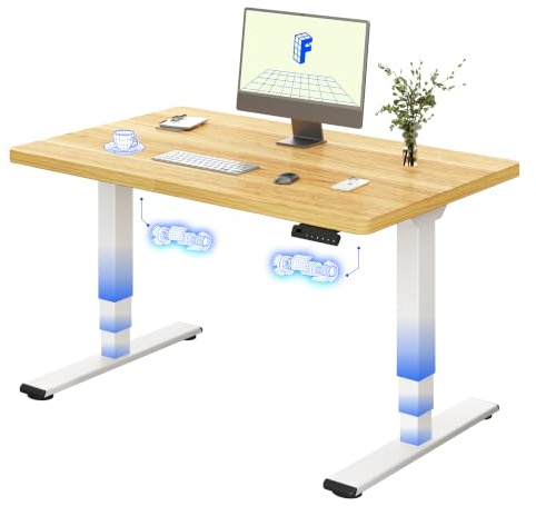FLEXISPOT Höhenverstellbarer Schreibtisch mit Dualmotor 120×80 cm | 3-stufige Säulen Gestell – Ergonomischer Standing Desk für kleine Räume & Home Office, 100 kg Tragkraft (Ahorn+Weiß)