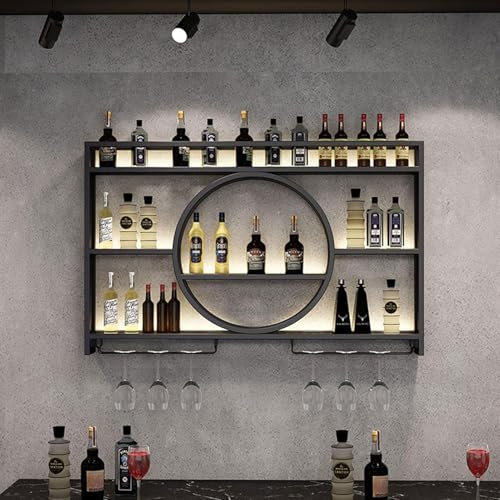 Zanefoo Wandweinregal Metall Mit LED-Beleuchtung & Modulare Weinflaschenhalterung | Modernes Weinlager Für Homebar, Küche, Gastronomie | Robuste Halterung + Einfache Montage (Inkl. Dübel)(Black,1.2m)