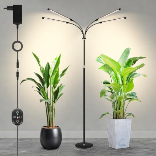 Stehende Pflanzenlampe 12V, 660 nm Verstärktes Vollspektrum, LED Pflanzenlampe mit Timer & dimmbar, hoher PPFD 320 µmol/s/m²@15 cm, 20W Pflanzenlicht für Zimmerpflanzen und Innenanbau, E20-B
