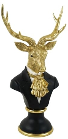 MACOSA WV56771 Hirsch Büste XL Schwarz Gold modern 53 cm Dekohirsch Dekobüste Dekofigur Skulptur Herbst Winterdekoration Wohnaccessoire