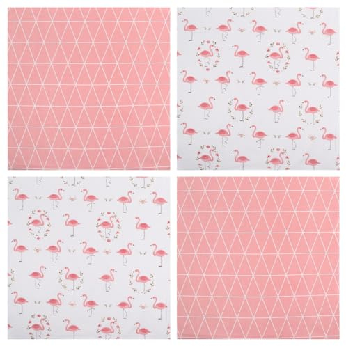 FOMIYES 4 Stück Patchwork Baumwollstoff Flamingo 50X50cm Weicher Hautfreundlicher Quiltstoff für Selbstgemacht Nähen Tischdecke Kissenbezug und Bastelarbeiten