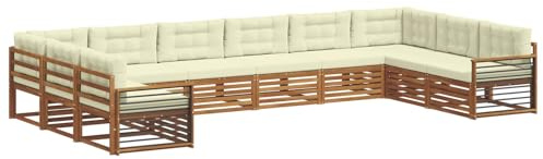 vidaXL Sofagarnituren 10 pcs Natur und Creme Massivholz Akazie, Moderner Garten-Sofa, robuster Outdoor-Sitz, Terrassen-Lounge-Set für gemütliches Sitzen und schickes Leben