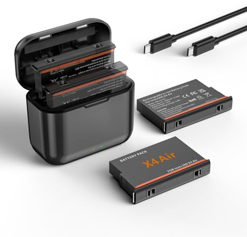 2026 Upgrade 360 X4 Air Akku Ladegerät Set, 2 Stück 2500mAh Ersatzakku und 2-Kanal Schnellladegerät Kompatibel mit Insta360 X4 Air Kamera Zubehör (2 Akkus+1 Ladegerät)