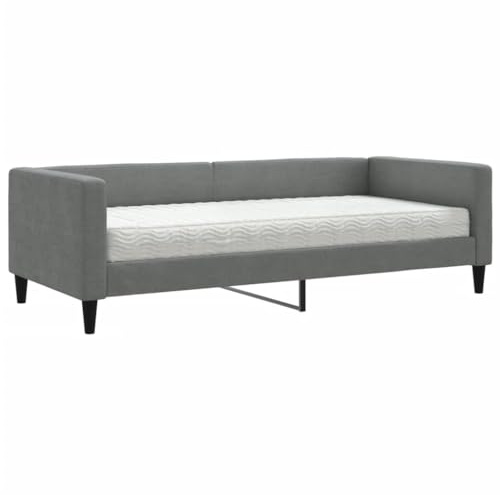 mtlskopl Daybed mit Matratze 90x190 cm Dunkelgrau, platzsparendes Schlafsofa aus robustem Holz-Metall Gestell, Tagesbett mit Komfortschaum für Gäste, Jugend und Wohn-Schlafzimmer