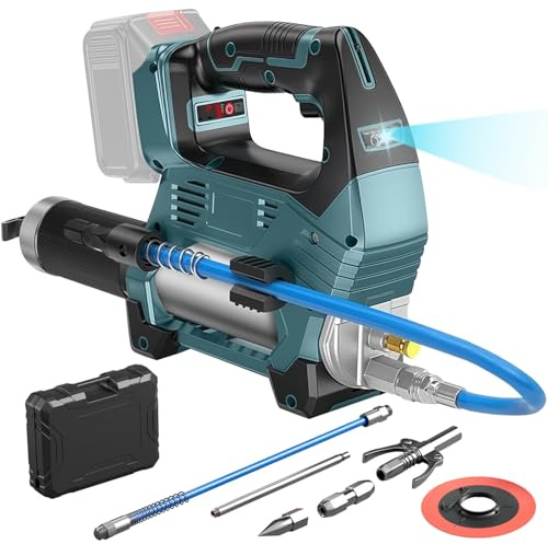 Elektrische Fettpresse für Makita 18V-21V Akku(ohne Akku), 12000PSI Akku Fettpresse Kit mit LED-Licht, Langem Schlauch, Mundstück, Ölabsaugwanne, 3 Stufige Geschwindigkeiten für Schwere Maschinen