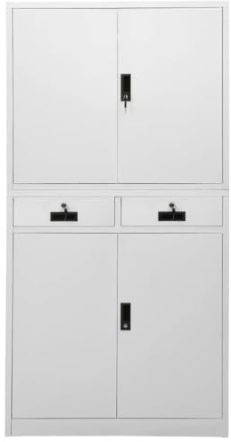 GeenYuu Office Cabinet Light Grey Steel 90 x 40 x 180 cm with 3 Adjustable Shelves, Drawers with Ball Bearings, Lock for Office, Garage, Basement, Utility Room, Order and Storage Space