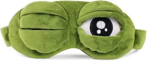 Schlafmaske 3D Frosch Augenmaske, Kreative Cartoon Lustige Augenabdeckung, Flaum Augen Maske für Frauen Kinder Herren Damen, Nachtmaske für Schlaf Reise, Grün (Gummiband)