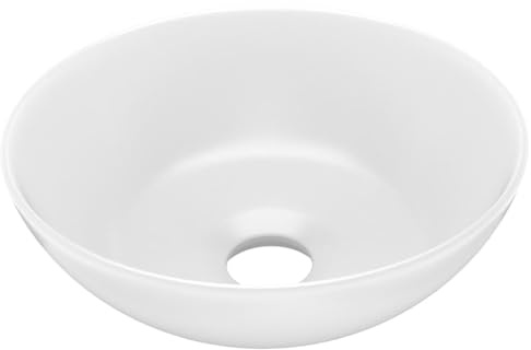 mtlskopl Lavabo da appoggio in ceramica, bianco opaco, lavandino rotondo, 280 x 100 mm, senza troppopieno, piccolo lavandino per bagno, WC degli ospiti, cucina, garage e posto di lavoro