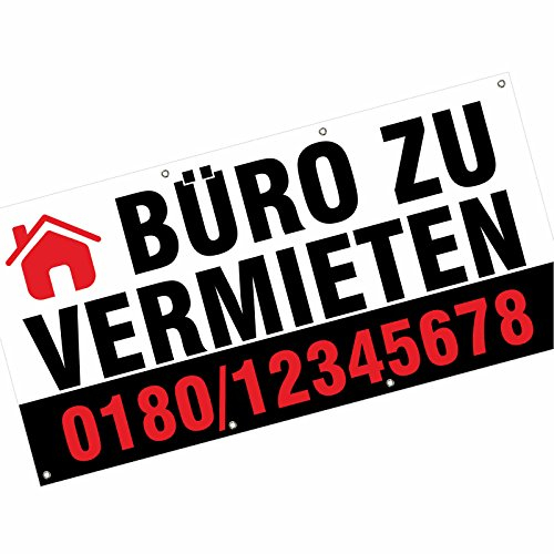 kaufdeinschild Banner Büro zu vermieten PVC 510g/qm 2x1m 8 Ösen professionell