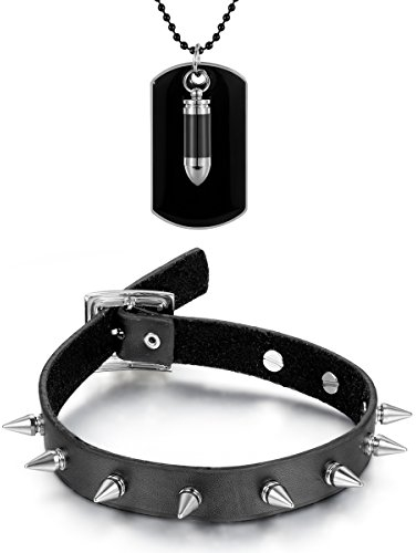 Aroncent Dog Tag Kette Kugel Hundemarke Army Herren Halskette, Leder Choker Punk Schwarz Halsband Tattoo Choker Nieten für Damen und Herren