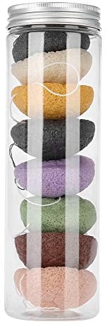 Konjac Peeling Schwamm Natürlicher Konjac Wash Gesicht Flattern, Facial Cleansing Sponge aus Pflanzenfasern, 8 Stück Sanften Reinigungsschwamm mit aktiviertem Bambus für Alle Haut(Trocken)