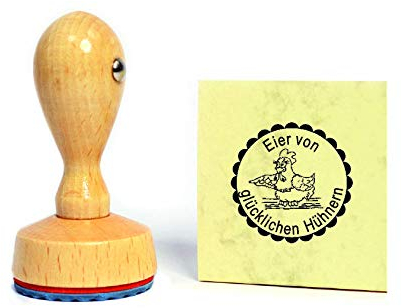 Stempel Eier von glücklichen Hühnern - Henne - Wunschtext möglich - ca. Ø 20 mm