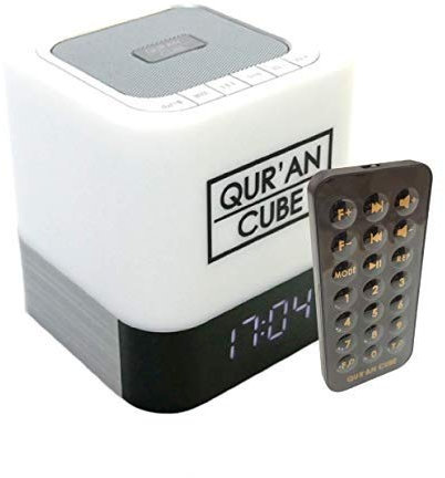Quran CubeⓇ LED X - Remote control, 5 Times Adhan, Multicoloured Touch Lamp, Quran Speaker, 31 Reciters, Memorisation Mode
