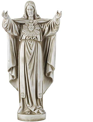 Design Toscano LY712152 Religiöse Gartenstatue Heiliges Herz, 25,4 cm breit, 55,9 cm hoch, handgegossenes Polyresin, antikes Stein-Finish
