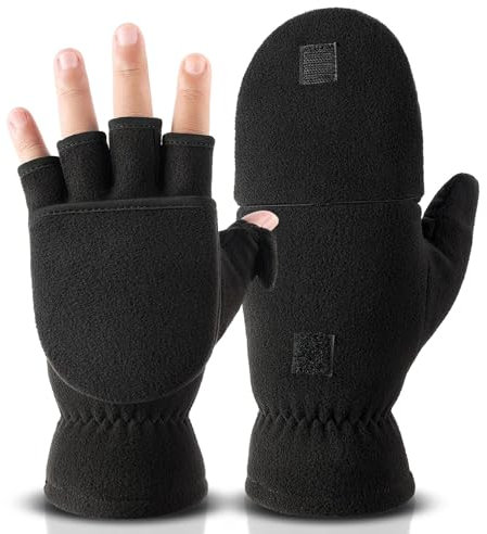 OZERO Winter Gloves Fingerless Convertible Mittens Thermal Polar Fleece Insulated Lining Windproof Warm for Men Women Cycling Running Driving Photographing