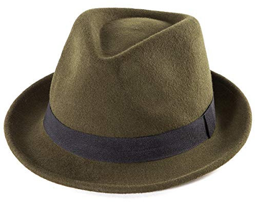 LADYBRO Sombrero Fedora Trilby de paja para hombre, de los años 20, de ala corta, fieltro de lana, gorra Panamá, 7 1/4, 11 verde, tamaño: 7 1/4 (58 cm), se adapta a 22 - 22 7/8 pulgadas, Medium