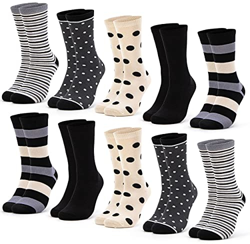 Occulto Calzini da Donna (10 Paia, Modello: Lotte) multicolori in Cotone, graziosi Calze Donna con Righe e Motivi in Diversi Colori Nero-grigio 39-42
