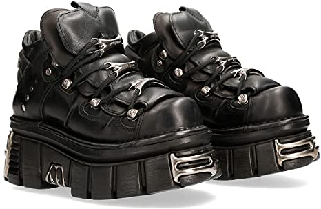 New Rock - Metallic Urban Black Shoes M.106-S112, Scarpe da uomo nere con piattaforma e decorazioni metalliche - 42