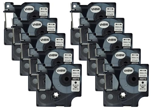 vhbw 10x Schriftband-Kassette Ersatz für Dymo D1 | 53713 für Etiketten-Drucker 7m x 24mm Schwarz auf Weiß