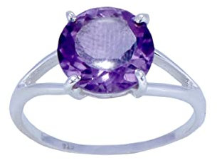 Bague en argent massif avec améthyste violette à facettes de forme ronde de vraies pierres précieuses - fille bijoux cadeau de l'article haut pour les bijoux de déclaration b 'day SR-AME-FC-305-53fr