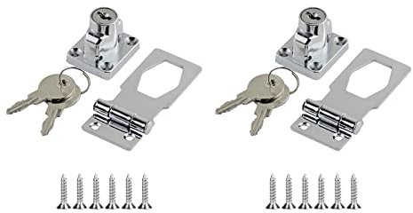 2 Sets Safety Metal Door Latch Locks Keyed Hasp Locks Door Lock Hasps with Padlocks and Keys for Cabinets, Cupboard, Drawer Gate