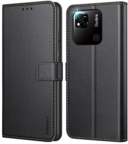 Ganbary Coque pour Xiaomi Redmi 10A / Redmi 9C / 9C NFC, [Housse en Cuir PU Premium] [Etui à Rabat] [Pochette de Portefeuille], Étui de Protection - Noir