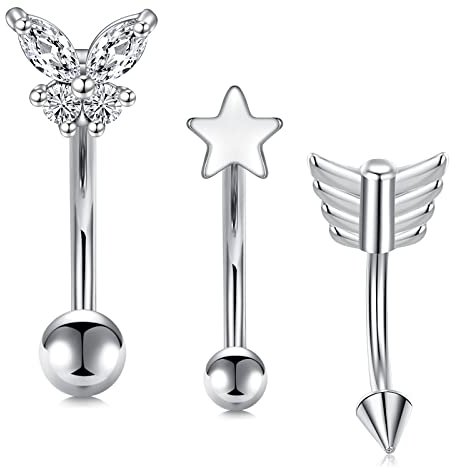 LAURITAMI Augenbrauen Piercing Banane 8mm Edelstahl 1.2mm Curved Barbell Rook Helix Tragus Cartilage Ohr