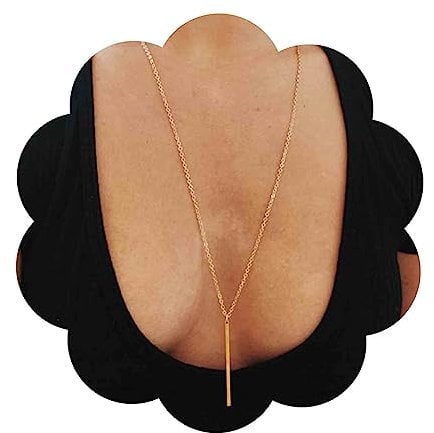 Aneneiceera Boho Long Bar Pendant Long Necklace Retro Minimalist Chain Gold Simple Daily Minimalist Necklace Adjustable Gold Chain Wedding Jewelry for Women Girls Gift