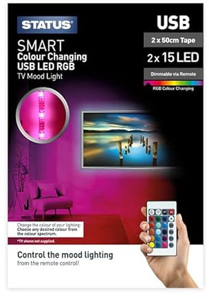 Status 2 x 0.5 Mtr | LED TV Mood Light Tape | RGB Colour Changing | USB | Remote Control | SUSBTVMCL1PK6