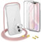 DiDaDi [5 in 1 Handykette Set für iPhone 12 6.1 Hülle mit Band+Transparent Schutzhülle+Schutzfolie+kameraschutz Glas, Abnehmbar Necklace Stylische Handyhülle zum Umhängen Kordel Case (Roségold)