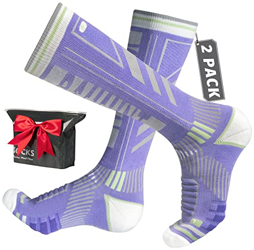 Rahhint 2 Paar Skisocken aus Merinowolle für Herren, Damen und Jugendliche, Kompressions-Snowboardsocken, Kniehohe, Dicke Thermosocken für Kaltes Wetter, Atmungsaktiv, Schnell Trocknend, Größe 35-51