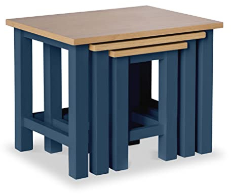 RoselandFurniture Farro Navy Blue Nest of Coffee Tables for Living Room | Set of 3 Nesting Side Units with Oak Top, Painted Finish, Contemporary Style, H41cm W50.5cm D40cm