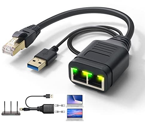 Herfair Ethernet Splitter 1 to 2 High Speed Adapter, Internet Network LAN Cat5 Cat5e Cat6 Cat7 Cat8 Cable Extender Connector for Router, TV Box, Computer, Laptop (Male Female)