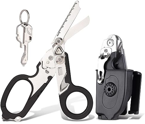 Trauma Shears 6-in-1 Outdoor-Camping-Werkzeug, Multifunktionsschere, Notfallschere mit Gurtschneider und Glasbrecher und kompatiblem Holster (Carbon-Schwarz)