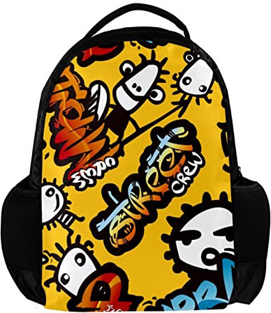 Gelber Pop-Art-Rucksack für Damen und Herren, Schule, Reisen, Arbeit, Rucksack, Mehrfarbig, 27.5x13x40cm, Rucksack Rucksäcke