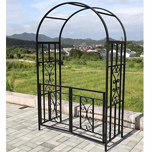LYAH Rosenbogen Aus Metall Mit Tor, Eleganter Gartentor, Torbogen Rankhilfe Spalier Rankgitter Pergola Ideal Für Kletterpflanzen Rosen Rankgestell, Hinterhof Rasen Patio Dekoration, Wetterbeständig
