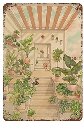 Metal tin sign Retro Style Novelty Poster Iron Painting Houseplants Tin Sign,Houseplants Art Decor, Gift for Houseplant Lover, Plants Tin SignWall Decoration PlaquesSize 8x12 Inches